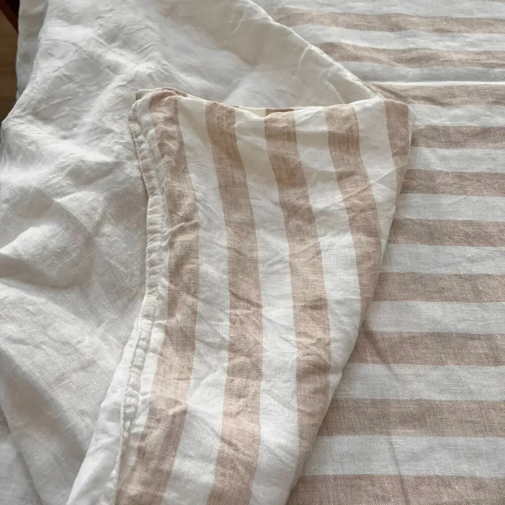 Brooklinen European Linen Duvet Cover Striped King Cali King Soft beige Ivory